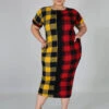 New Contrast Color Plaid Plus Size Dress