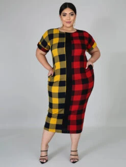 Define Your Shop 12 New Contrast Color Plaid Plus Size Dress