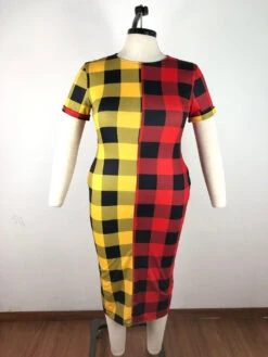 New Contrast Color Plaid Plus Size Dress -Define Your Shop P 20210629104718945 479