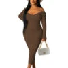 Autumn V Neck Long Sleeve Midi Dress -Define Your Shop P 20210826125035055 740