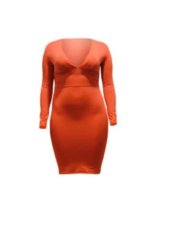 Solid V Neck Fashion Long Sleeve Bodycon Dress 17 Solid V Neck Fashion Long Sleeve Bodycon Dress -Define Your Shop P 20210909141028048 110