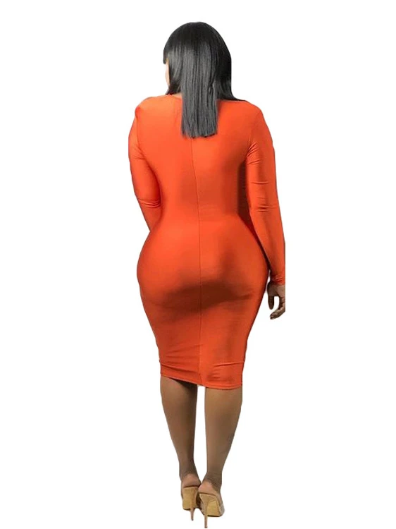 Solid V Neck Fashion Long Sleeve Bodycon Dress 5 Solid V Neck Fashion Long Sleeve Bodycon Dress - Image 3