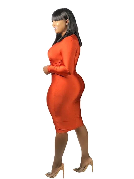 Solid V Neck Fashion Long Sleeve Bodycon Dress 4 Solid V Neck Fashion Long Sleeve Bodycon Dress - Image 2