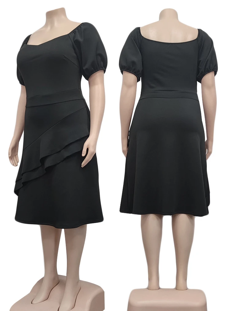 Sexy Black Ruffle Short Sleeve Plus Size Dress 5 Sexy Black Ruffle Short Sleeve Plus Size Dress - Image 3