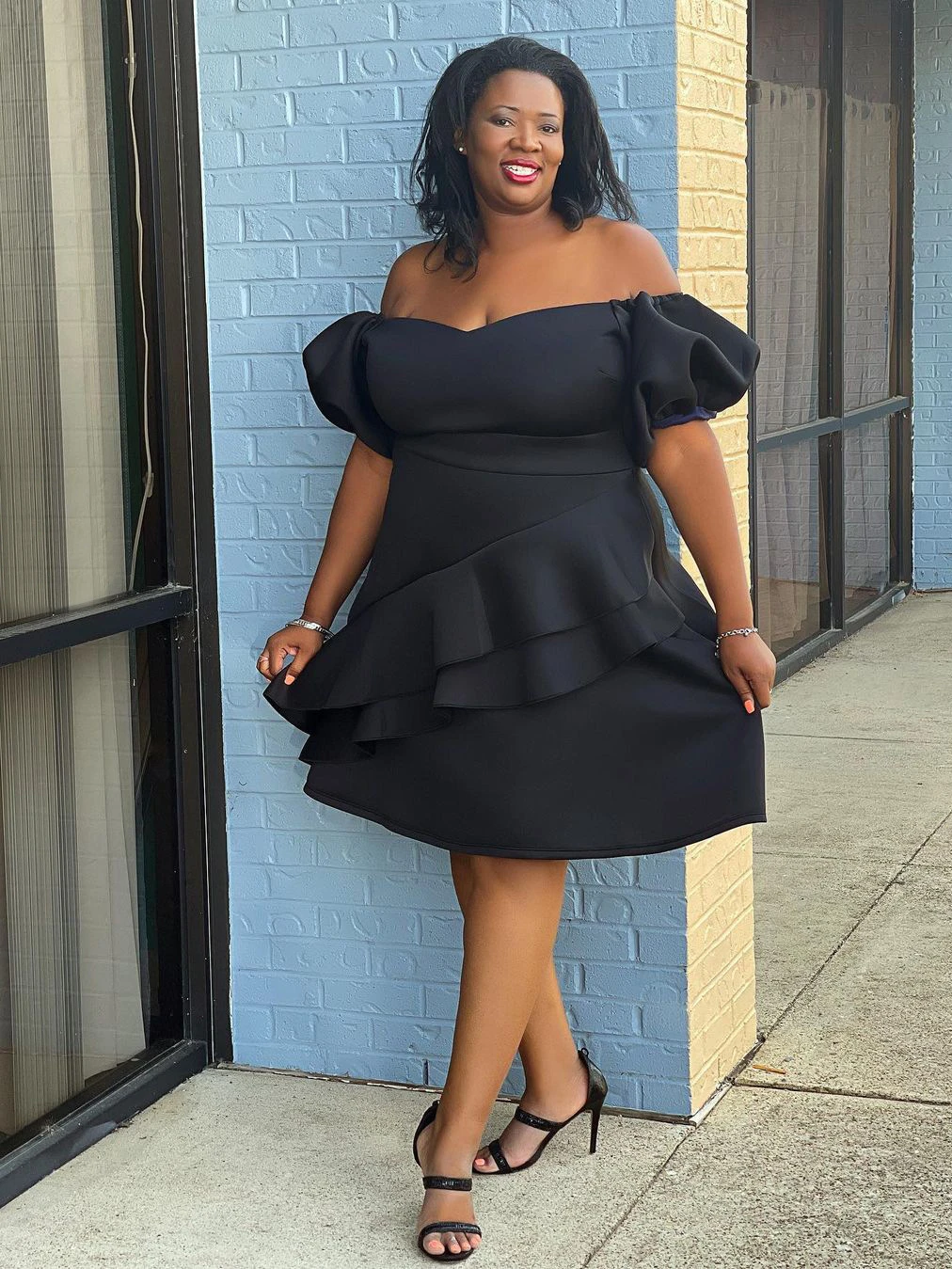 Sexy Black Ruffle Short Sleeve Plus Size Dress 4 Sexy Black Ruffle Short Sleeve Plus Size Dress - Image 2