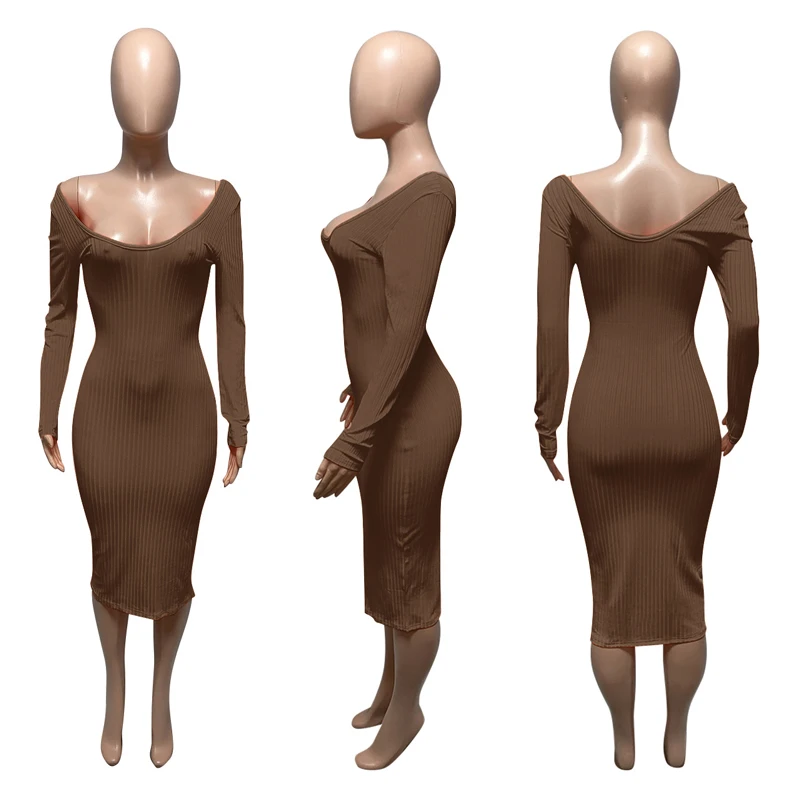 Autumn V Neck Long Sleeve Midi Dress 4 Autumn V Neck Long Sleeve Midi Dress - Image 2