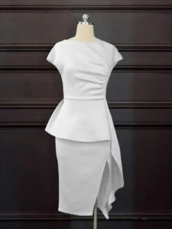 Bateau Neck Ruffle Irregular Short Sleeve Dress