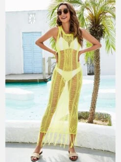 Hollowed Out Tassels Sleeveless One Piece Cover Up