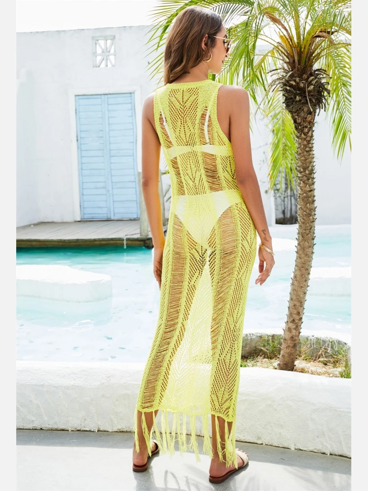 Hollowed Out Tassels Sleeveless One Piece Cover Up 5 Hollowed Out Tassels Sleeveless One Piece Cover Up - Image 3