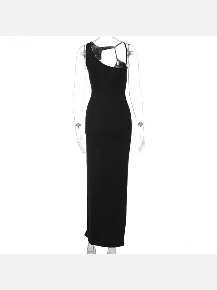 Sexy Split Hem Pure Color Black Maxi Dress 9 Sexy Split Hem Pure Color Black Maxi Dress - Image 7