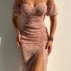 Fashion Sexy Short Sleeve Off Shoulder Split Dresses