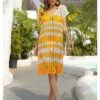 Fashion Hollow Out Striped Contrast Color Cover Ups