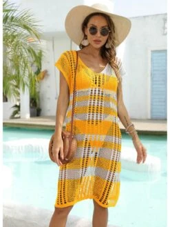 Fashion Hollow Out Striped Contrast Color Cover Ups -Define Your Shop P 20220415221247754 740