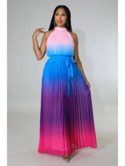 Gradient Color Evening Backless Maxi Dress