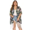 Plus Size Printed Chiffon Beach Tassels Cardigan Cover Ups -Define Your Shop P 20220421235249596 811
