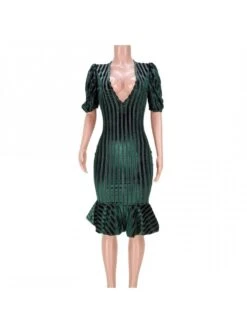 Gilding V Neck Puff Sleeve Bodycon Dress 11 Gilding V Neck Puff Sleeve Bodycon Dress -Define Your Shop P 20220426110735895 595