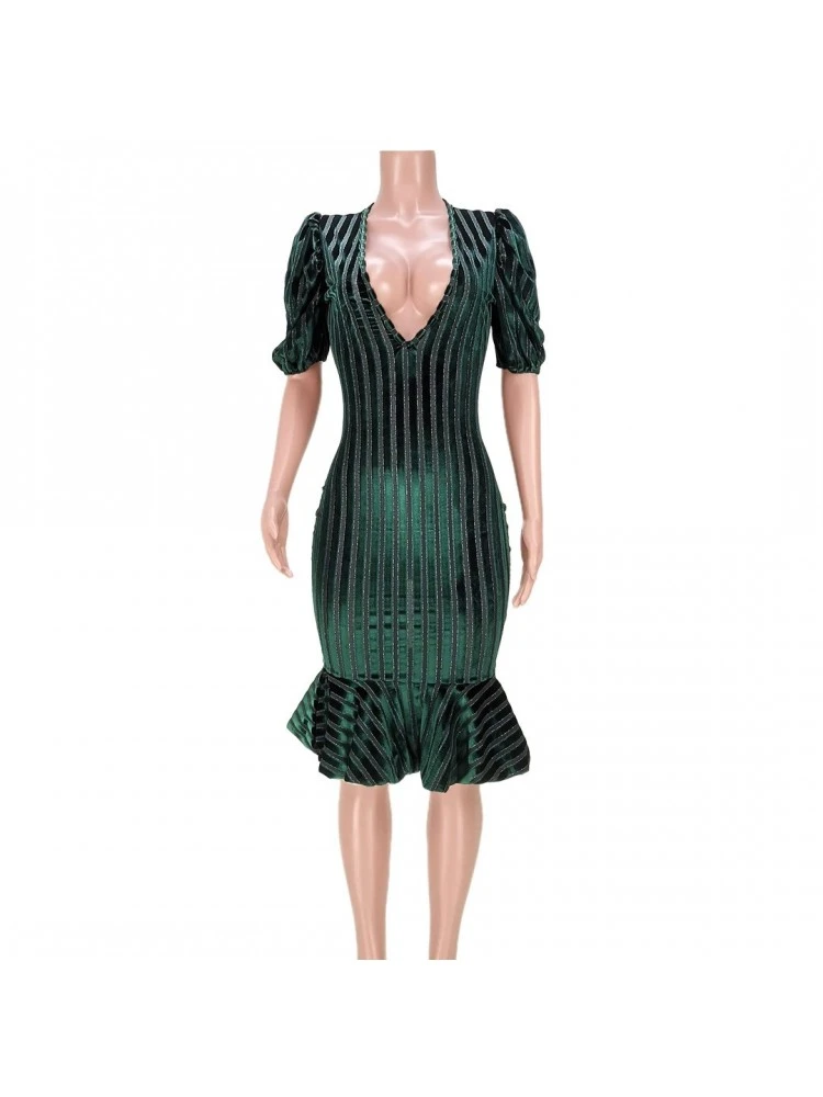 Gilding V Neck Puff Sleeve Bodycon Dress 5 Gilding V Neck Puff Sleeve Bodycon Dress - Image 3