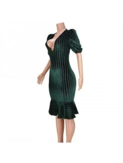 Gilding V Neck Puff Sleeve Bodycon Dress 12 Gilding V Neck Puff Sleeve Bodycon Dress -Define Your Shop P 20220426110737980 372