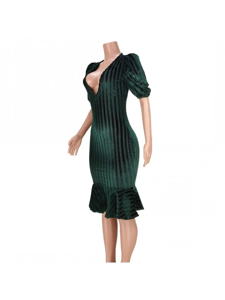 Gilding V Neck Puff Sleeve Bodycon Dress 6 Gilding V Neck Puff Sleeve Bodycon Dress - Image 4