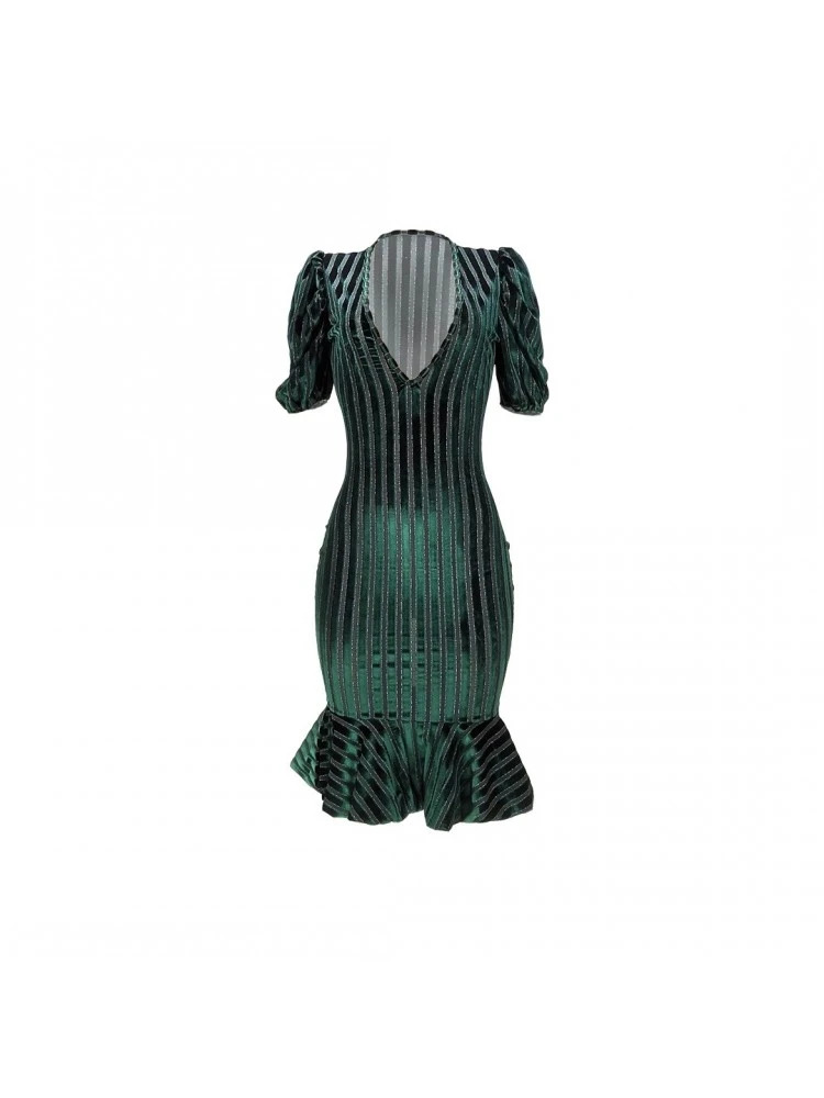 Gilding V Neck Puff Sleeve Bodycon Dress 8 Gilding V Neck Puff Sleeve Bodycon Dress - Image 6