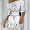 Vintage Linen Puff Sleeve Short Dresses For Women