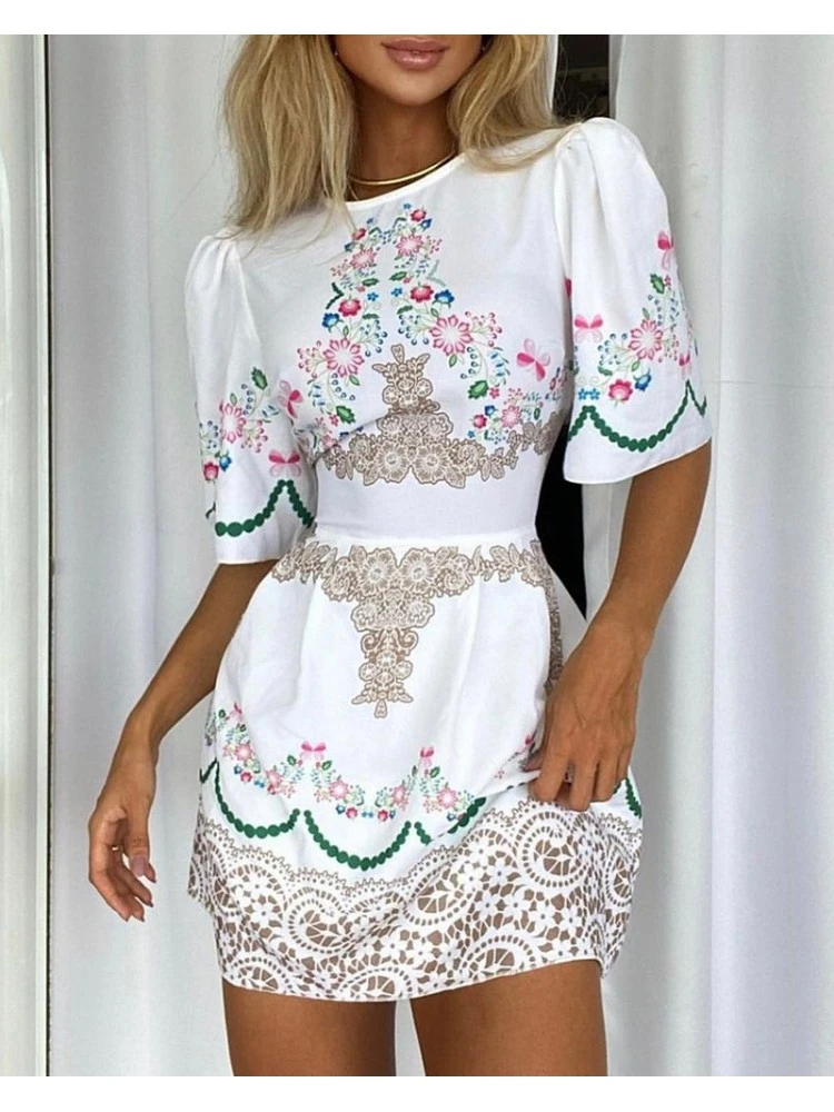 Vintage Linen Puff Sleeve Short Dresses For Women 3 Vintage Linen Puff Sleeve Short Dresses For Women