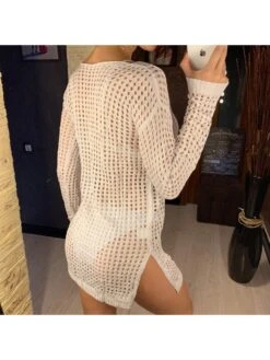 Sexy Pure Color Beach Wear Long Sleeve Cover Ups -Define Your Shop P 20220426175910503 850