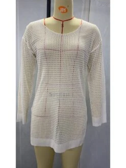 Sexy Pure Color Beach Wear Long Sleeve Cover Ups -Define Your Shop P 20220426175914736 971