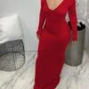 Elegant Sexy V Neck Pure Color Long Sleeve Maxi Dress -Define Your Shop P 20220427041042713 488