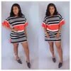 Fashion Contrast Color Striped Puff Sleeve Dress -Define Your Shop P 20220429181631536 427