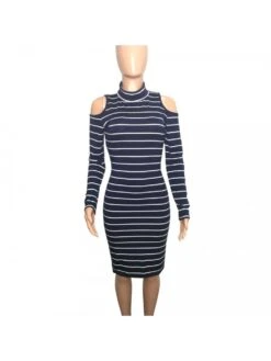 Fashion Striped Cold Shoulder Long Sleeve Slim Dress -Define Your Shop P 20220503160936377 460