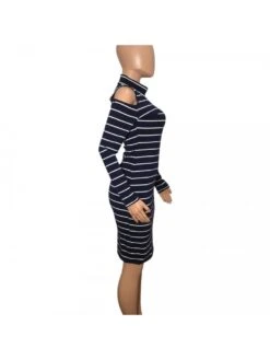 Fashion Striped Cold Shoulder Long Sleeve Slim Dress -Define Your Shop P 20220503160938676 333
