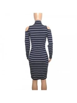 Fashion Striped Cold Shoulder Long Sleeve Slim Dress -Define Your Shop P 20220503160940912 974