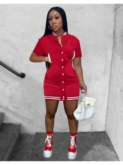 Fashion Baseball Short Sleeve Short Dresses