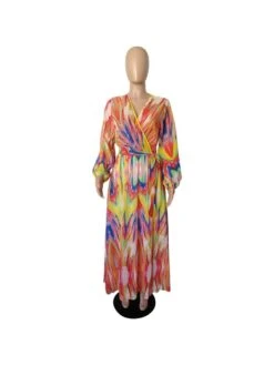 Printing Lantern Sleeve V-Neck Chiffon Dress 9 Printing Lantern Sleeve V-Neck Chiffon Dress -Define Your Shop P 20220510121638626 176