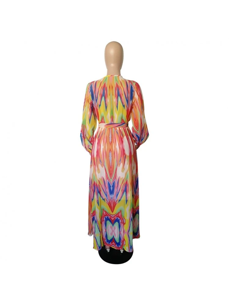 Printing Lantern Sleeve V-Neck Chiffon Dress 7 Printing Lantern Sleeve V-Neck Chiffon Dress - Image 5