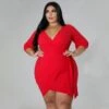 Plus Size Pure Color V-neck Three Quarter Sleeve Dress -Define Your Shop P 20220515163835989 347