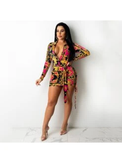 Fashion Sexy Printing Long Sleeve Mini Dress