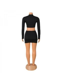 Fall Black Mock Neck Cut Out Long Sleeve Short Dress -Define Your Shop P 20220520211945408 547