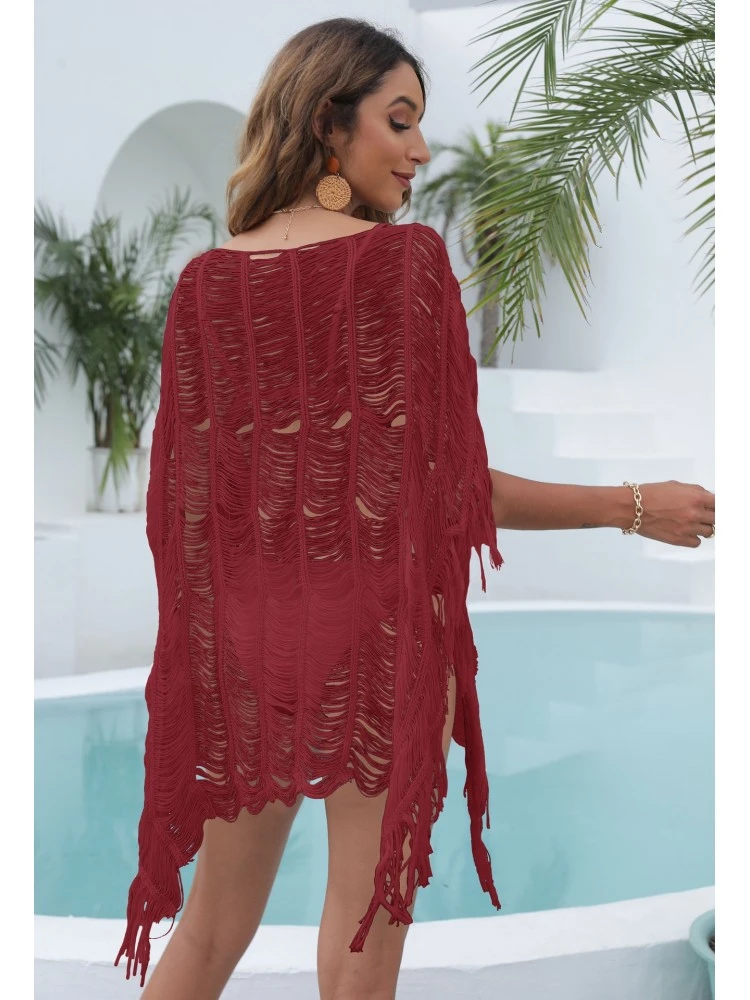 Beach Style Hollow Out Solid Color Tassels Dresses 5 Beach Style Hollow Out Solid Color Tassels Dresses - Image 3