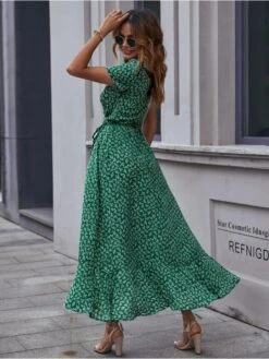 Deep V-Neck Split Hem Bandage Floral Long Dress -Define Your Shop P 20220530153048418 386