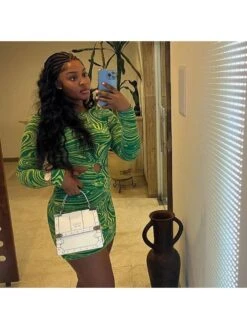 Printed Fashion High Waist Hip Dress -Define Your Shop P 20220531204443383 431