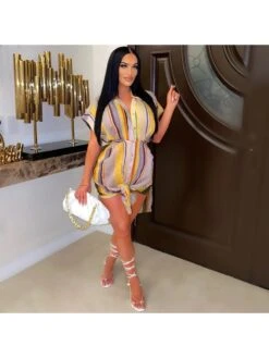 Casual Loose Striped Short Sleeve Shirt Dress