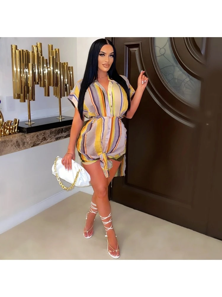 Casual Loose Striped Short Sleeve Shirt Dress 3 Casual Loose Striped Short Sleeve Shirt Dress
