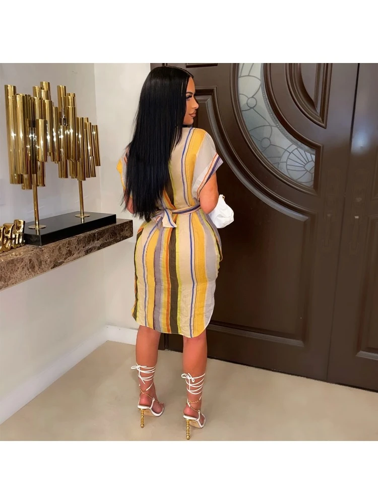 Casual Loose Striped Short Sleeve Shirt Dress 4 Casual Loose Striped Short Sleeve Shirt Dress - Image 2