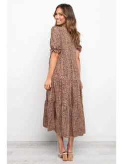 Leopard Print Short Sleeve Pleated Dress -Define Your Shop P 20220602215945839 240