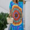 Bohemian Tie Dyed Holiday Short Sleeve Maxi Dress