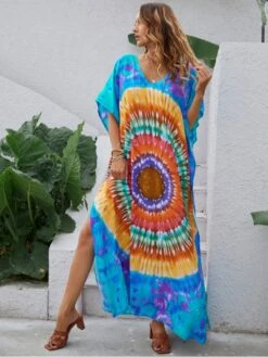 Bohemian Tie Dyed Holiday Short Sleeve Maxi Dress -Define Your Shop P 20220620141114511 255