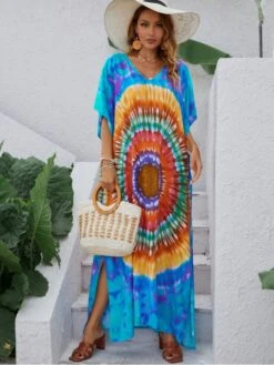 Bohemian Tie Dyed Holiday Short Sleeve Maxi Dress -Define Your Shop P 20220620141117034 899