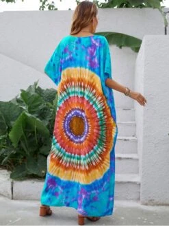 Bohemian Tie Dyed Holiday Short Sleeve Maxi Dress -Define Your Shop P 20220620141119713 878